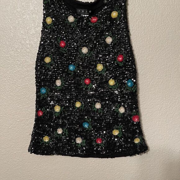 TRIO Vintage 50s Women S Black Wool Angora Beaded Sequin Rosette Sweater Vest - Picture 7 of 8